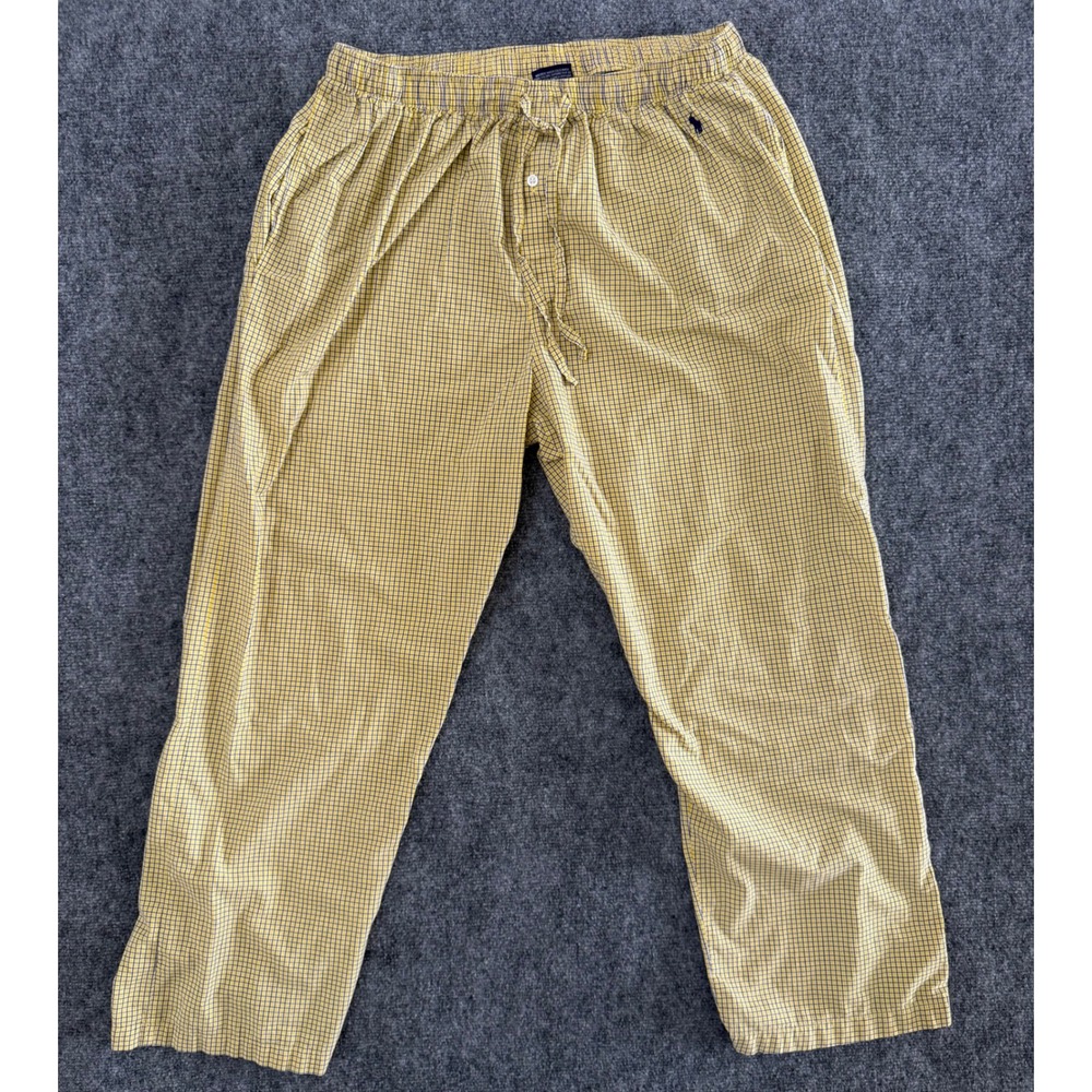 Polo Ralph Lauren Mens Yellow Blue Check Cotton Pajama Sleep Pants Large L